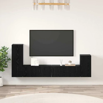 Fali TV Szekrény polcokkal tárolóval ajtóval 4 pcs Fekete tölgy Faanyag