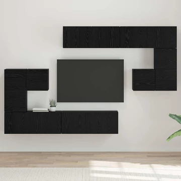TV szekrény garnitúra tárolóval ajtóval 8 pcs Fekete tölgy