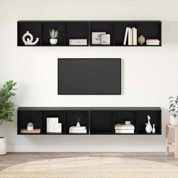 Fali TV Szekrény polcokkal tárolóval 4 pcs Musta tammi 37 x 37 x 107.5 cm