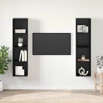 TV szekrény garnitúra 2 pcs Fekete 37 x 37 x 142.5 cm Faanyag