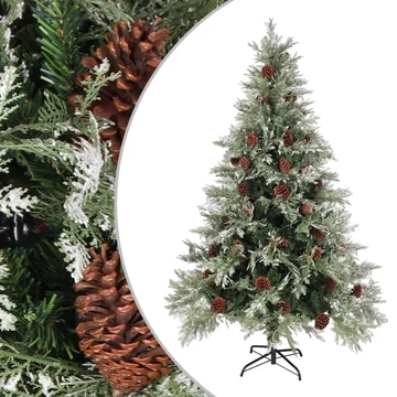 Zöld és fehér karácsonyfa fenyőtobozokkal 120 cm