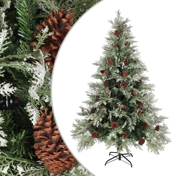 Zöld és fehér karácsonyfa fenyőtobozokkal 150 cm