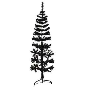Fekete vékony fél műkarácsonyfa állvánnyal 120 cm