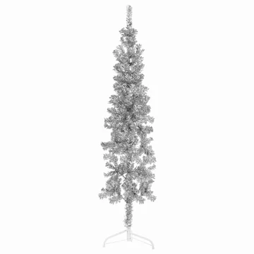 Ezüst vékony fél műkarácsonyfa állvánnyal 120 cm