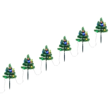 6 db PVC karácsonyi ösvényt jelző díszfa színes LED-ekkel 45 cm