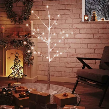 Fehér LED-es nyírfa 48 meleg fehér LED-del 120 cm
