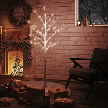 Fehér LED-es nyírfa 72 meleg fehér LED-del 150 cm