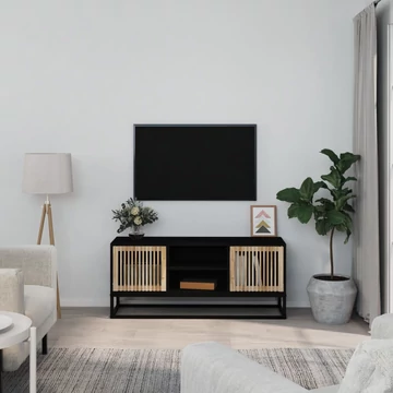 Fekete szerelt fa és vas TV-szekrény 105 x 30 x 45 cm