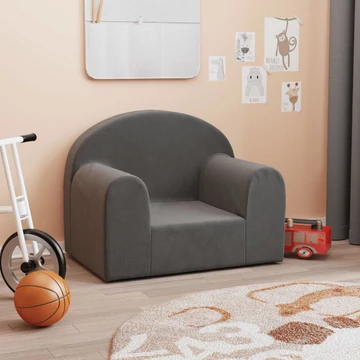 Antracitszürke puha plüss gyerekkanapé