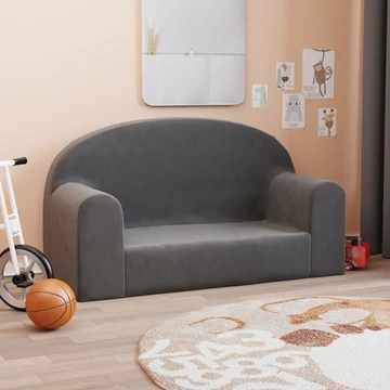 Kétszemélyes antracitszürke puha plüss gyerekkanapé