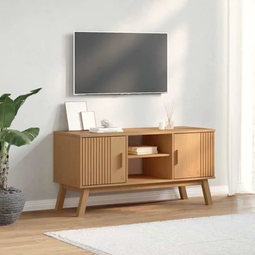 OLDEN barna tömör fenyőfa TV-szekrény 114 x 43 x 57 cm