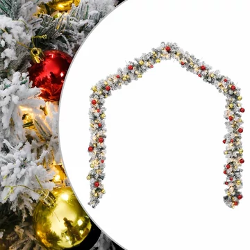 Zöld PVC karácsonyi füzér gömbökkel és LED-ekkel 10 m