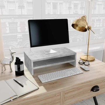 Betonszürke szerelt fa monitorállvány 42 x 24 x 13 cm