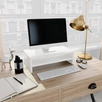 Magasfényű fehér szerelt fa monitorállvány 42 x 24 x 13 cm