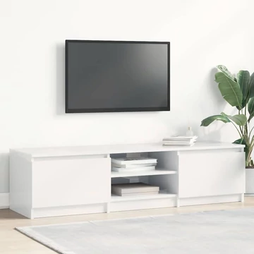 Magasfényű fehér szerelt fa TV-szekrény 140 x 40 x 35,5 cm