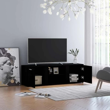Fekete szerelt fa TV-szekrény 120 x 34 x 37 cm