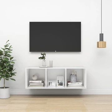 Fehér szerelt fa falra szerelhető TV-szekrény 37 x 37 x 107 cm