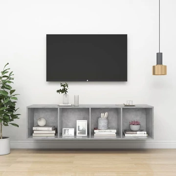 Betonszürke szerelt fa fali TV-szekrény 37x37x142,5 cm