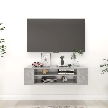 Betonszürke szerelt fa függő TV-szekrény 100 x 30 x 26,5 cm