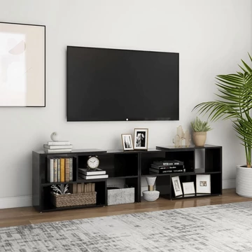 Magasfényű fekete szerelt fa TV-szekrény 149 x 30 x 52 cm