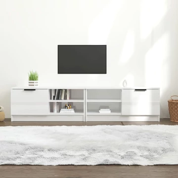 2 db magasfényű fehér szerelt fa TV-szekrény 80x35x36,5 cm