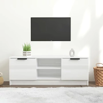 Magasfényű fehér szerelt fa TV-szekrény 102 x 35 x 36,5 cm