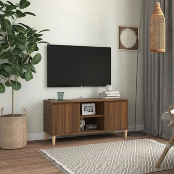 Barna tölgyszínű TV-szekrény tömör falábakkal 103,5x35x50 cm