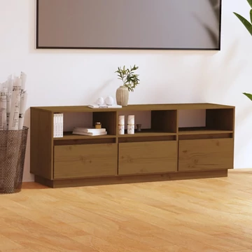 Mézbarna tömör fenyőfa TV-szekrény 140x37x50 cm