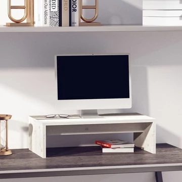 Fehér tömör fenyőfa monitorállvány 50x27x15 cm