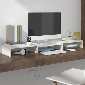 Fehér tömör fenyőfa monitorállvány 80x24x10,5 cm