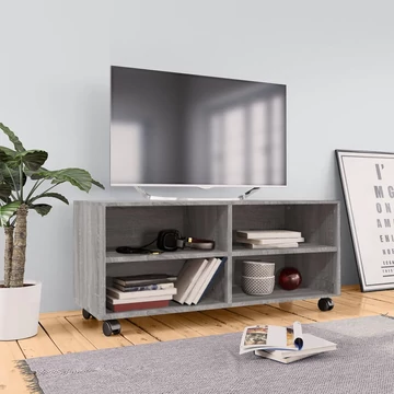 Szürke sonoma színű szerelt fa TV-szekrény görgőkkel 90x35x35cm