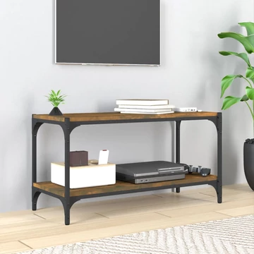 Füstös tölgy színű szerelt fa és acél TV-szekrény 80x33x41 cm