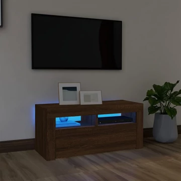 Barna tölgyszínű TV-szekrény LED-világítással 90 x 35 x 40 cm