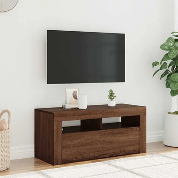 Barna tölgyszínű TV-szekrény LED-világítással 90 x 35 x 40 cm