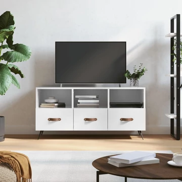 Fehér magasfényű szerelt fa TV-szekrény 102x36x50 cm