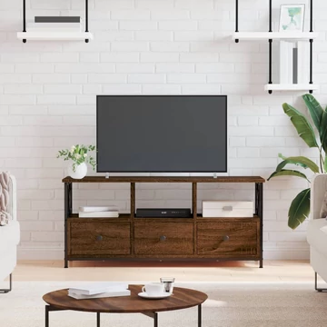 Barna tölgyszínű szerelt fa és vas TV-szekrény 102x33x45 cm