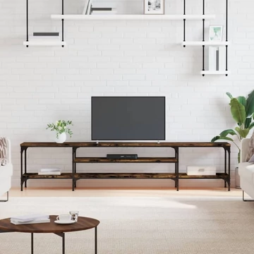 Füstös tölgy színű szerelt fa és vas TV-szekrény 201x35x45 cm
