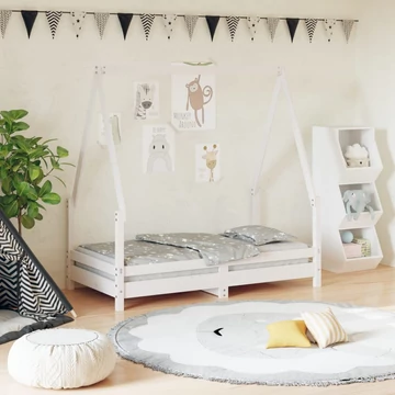 Fehér tömör fenyőfa gyerekágykeret 70 x 140 cm