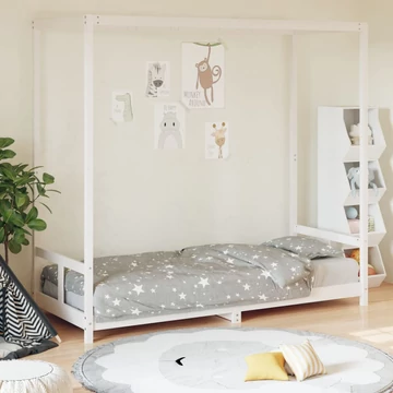 Fehér tömör fenyőfa gyerekágykeret 80 x 200 cm