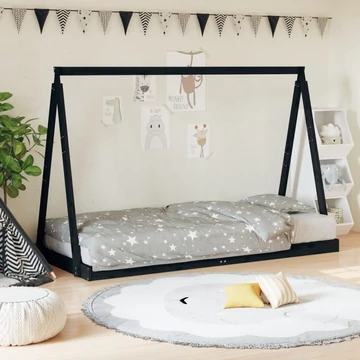 Fekete tömör fenyőfa gyerekágykeret 90 x 200 cm