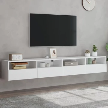 2 db fehér szerelt fa fali TV-szekrény 100 x 30 x 30 cm