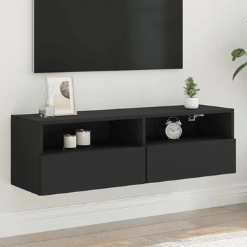 Fekete szerelt fa fali TV-szekrény 100 x 30 x 30 cm