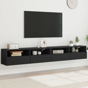2 db fekete szerelt fa fali TV-szekrény 100 x 30 x 30 cm