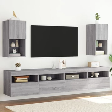 2 db szürke sonoma TV-szekrény LED lámpákkal 30,5x30x60 cm