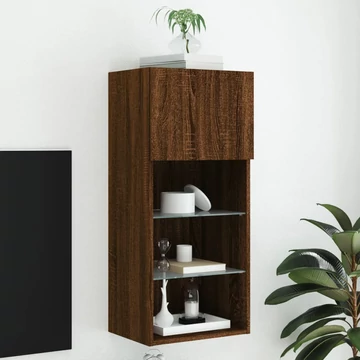 Barna tölgyszínű TV-szekrény LED-lámpákkal 40,5x30x90 cm