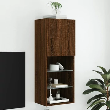 Barna tölgyszínű TV-szekrény LED lámpákkal 40,5 x 30 x 102 cm