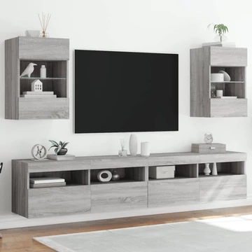 2 db szürke sonoma fali TV-szekrény LED-ekkel 40x30x60,5 cm