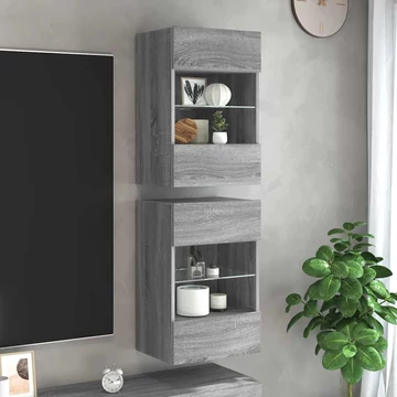 2 db szürke sonoma fali TV-szekrény LED-ekkel 40x30x60,5 cm