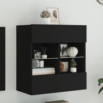 Fekete falra szerelhető TV-szekrény LED-lámpákkal 58,5x30x60,5