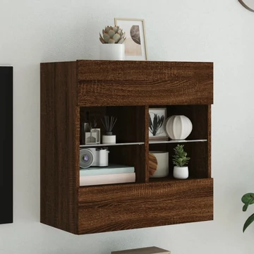 Barna tölgyszínű fali TV-szekrény LED-del 58,5x30x60,5 cm